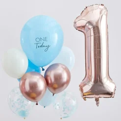 1 Års Ballonbuket Rosaguld/Blå