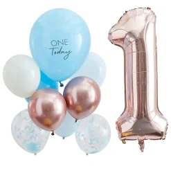 1 Års Ballonbuket Rosaguld/Blå